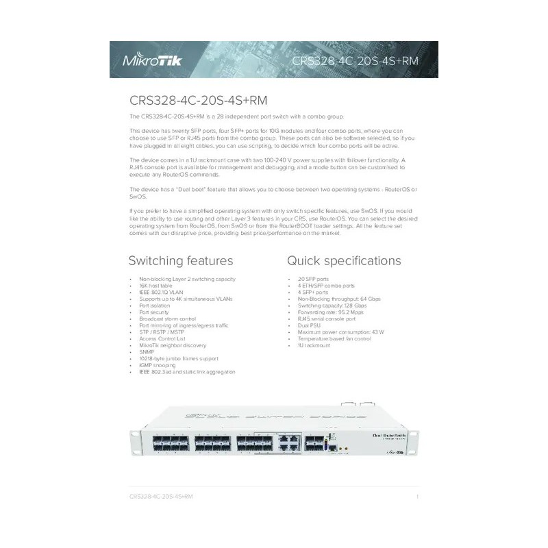 Switch Mikrotik CRS328-4C-20S-4S+RM
