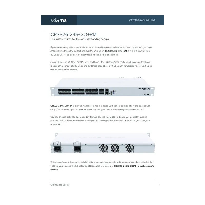 Switch Mikrotik CRS326-24S+2Q+RM