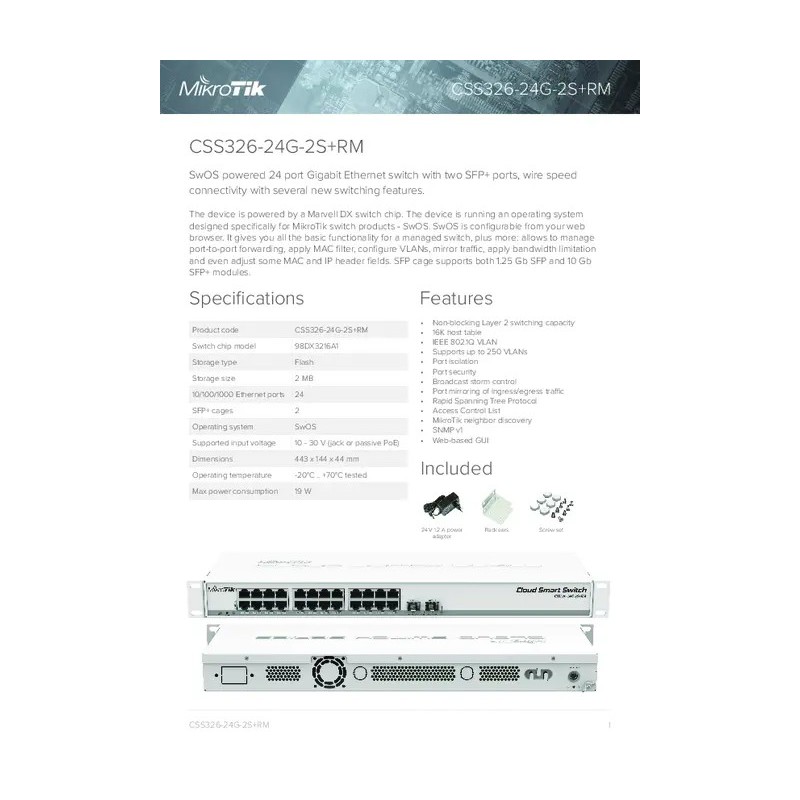 Switch Mikrotik CSS326-24G-2S+RM