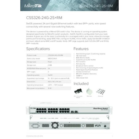 Switch Mikrotik CSS326-24G-2S+RM
